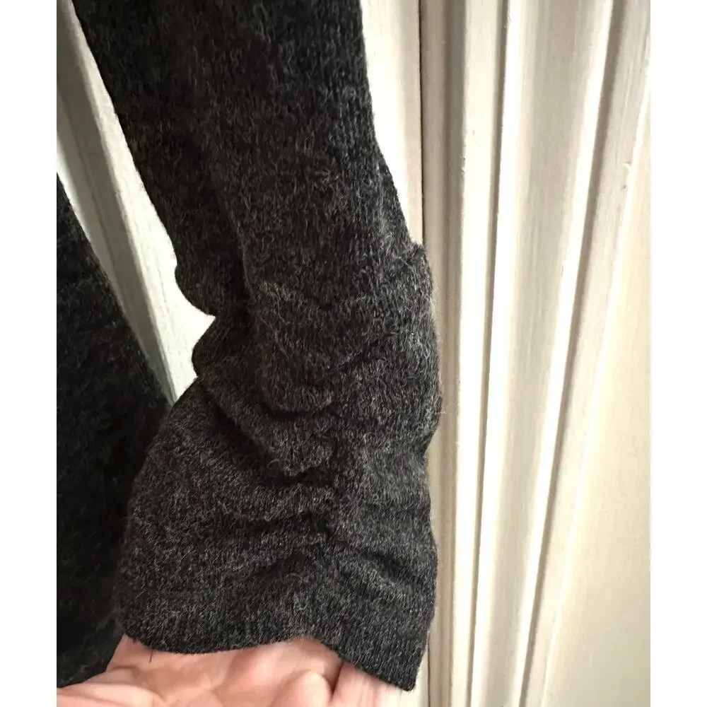 PATRIZIA LUCA Milano Gray Zipper-Detail Tunic Sweater Top Ruched Sleeve - Sz M